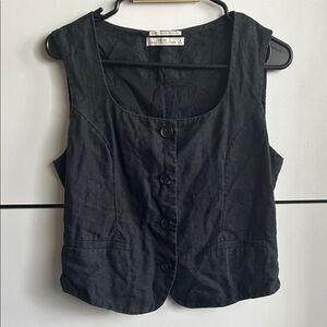 Abercrombie & Fitch Black Sleeveless Button-Down Shirt